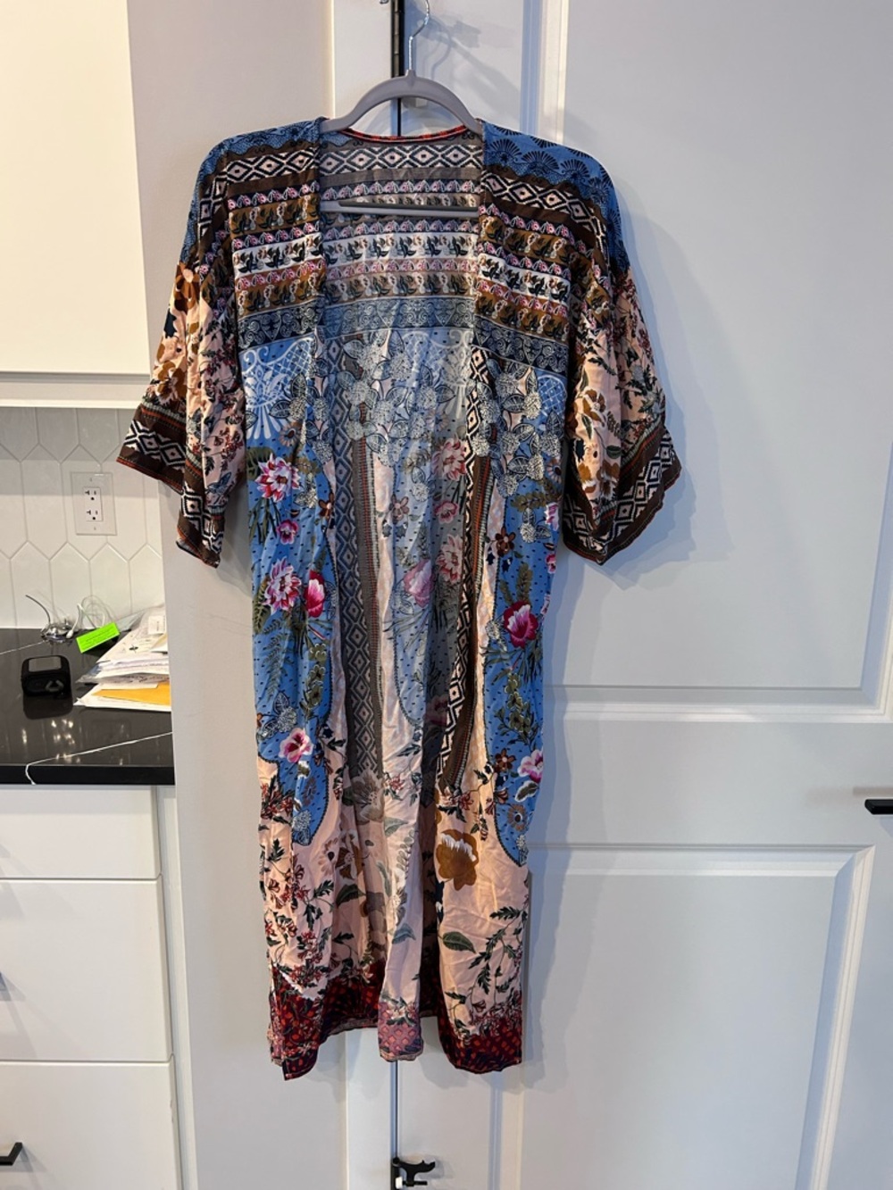 Boho Floral Patchwork Kimono Cardigan Light Open Front Duster Festival Cover Up